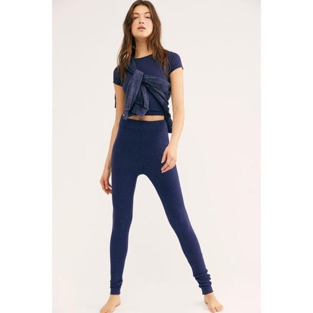 Free People Soft Comfy Blue Leggings Women Cotton Polyester Size Small